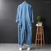 Heren jeans 2023 heren denim jumpsuit lange mouw raapel multi pocket vintage los size straat hiphop rechte been broek blauw