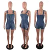 Kvinnors jumpsuits hgte sommarhål spaghetti rem ärmlös kroppskon kort denim romper mode vintage jeans jumpsuit