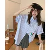 女性のブラウス女性ストライプシャツのカジュアルブラウス女の子の夏のボタンアップ韓国のファッション服