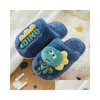 Slipper fuzzy slippers cartoon dinosaurus warme dikke harige winter jongens meisjes kinderen thuis indoor schoenen niet slip kinderen 221110 drop deli dhofx