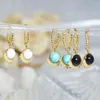 Hoop Earrings WTLTC French Drop Natural Stone Beaded For Women 3Color Vintage Round Pendant Turquoise Hoops With Dotted