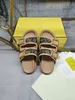 2023 Designer Slipper Double Strap Slipper Ny lyxdekoration F Jacquard Fabric Light Brown Leather 35-46 Yellow Shoe Box