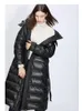 Parkas en duvet pour femmes veste femme à capuche hiver chaud fermeture éclair ceinture bouffante longue noire Plue taille manteaux femme femmes