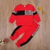 Kleidung Sets Patchwork Leopard Zwei Stück Baby Mädchen Kleidung Kinder Sportswear Anzug Langarm Rundhals Top Elastische Kopf Lange Hosen für Herbst 230323