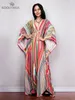 Women's Swimwear Print Maxi Dress Batwing Sleeve Tunic Spring Autumn Beach Dress Casual Plus Size Women Beachwear Kaftan Cover-ups Q1289 230323