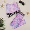 Clothing Sets PatPat Summer Kid Girl Tie Dye Letter Decor Tank Top 2pcs Suits for 4 9 Years 230322