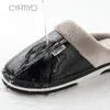 Slippers Men's Slippers Home Winter Indoor Warm Shoes Thick Bottom Plush Waterproof Leather House Slippers Man Cotton Shoes 230323