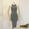 Vestidos casuales Vestido de punto sin mangas Mujer Halter Cuello Off Hombro Prendas de punto Señoras Estiramiento Midi Apretado Bolsa Sexy Hip Bodycon