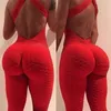 Women's Jumpsuits Rompers Sexy Women Cross Backless Fitness Romper Playsuit Mesh Female High Waisted Jumpsuit Combinaison Femme Hollow out Bodysuit 230323