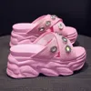 Schoenen met hoge hakken Lady Slippers Casual Slipers Women Slides Platform op een wedge jelly flip flops luxe 2023 Glitter Bonded Leat 230223