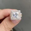 Cluster-Ringe Meisidian Soild 14K Gelbgold Ring 10x10mm 6cts Princess Cut VVS1 D Moissanit Diamant Damen Verlobung Hochzeit