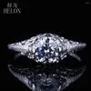 Bagues de Grappe HELON Argent Sterling 925 Coupe Ronde 5.5mm 0.6ct Moissanites Diamant Bague de Fiançailles Fine Femmes Vintage Antique Bijoux de Mariage