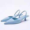 Sandals Slingback feminino Bottom Summer Black Couather Point Point Woman Ballet Shoes Zaza 2023 Fashion Low Helk Beach