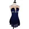 Stage Wear Customized Competition Ice Skating Skirt Navy Blue Red Girls Sexy Sleeveless Women Figure Dress