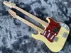 OEM ELEKTISK GUITARAS BASS Två Headstock Light Yellow Color Maple Neck Turtle Shell Pickguard