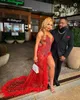 2023 Árabe ASO EBI Red Mermaid Prom Vestres de Minchados Cristais de Mindedição Sexy Evening Festa formal Recepção Vestidos de noivado de aniversário ZJ3021