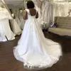 Robe De Mariée Blanc Dentelle Fleur Appliques Robes Plus La Taille Cap Manches Col En V Profond Jardin Robes De Mariée Vestidos De Novia