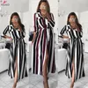 Abiti casual Stripe Maxi Dress 2023 Office Lady Turno-Down Collar Bottle Long Shirt Women Autumn Summer Sleeve