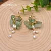 Charm GLSEEVO 925 Sterling Silver Jade Natural Freshwater White Pearl Drop Earrings Ear Pin Woman luxury Design Jewelry Gift GE0991C Z0323