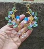 Dangle Chandelier Handmade Mushroom Standing on Golf Plated Moon with Fairy Earrings Mushroom Dangle Drop Earrings 230323