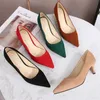 Dress Shoes Women 5cm High Heels Scarpin Valentine Low Heels Pumps Lady Pointed Toe Kitten Heels Female Green Flock Plus Size Red Shoes 230323