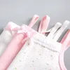 Magliette 3 8 anni Estate Bambina Rinfrescante Traspirante Carino Gilet con fiocco Selezionato Cotone di alta qualità Bianco Rosa Piccoli punti 230323