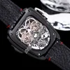 Twin Turbo JCFM05 Double Tourbillon Automatic Reloj para hombre Two Tone PVD Steel Silver Skeleton Dial Correa de cuero negro Red Line Super Sports Car Relojes Puretime D4