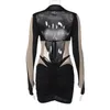 Casual Dresses Women Patchwork Mesh Long Sleeve Backless Lace Up Bodycon Mini Dress Kylie Same Style Sexy Party Club ClothesCasual