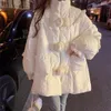 Women's Trench Coats 2023 The Winter Design Sense Of Small Feather Cotton-Padded Jacket Women Thickened Loose White