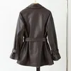 Casaco de couro feminino 2023 Jaqueta genuína feminina feminina feminina cinturão de pele de carneiro real Slim Trench Coats ZM