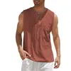 T-shirt da uomo 2022 Moda Uomo Estate Canotte Cotone Lino Casual Senza maniche Top Allentato Lace Up Tasca con scollo a V Magliette Camicie Uomo Streetwear W0322