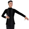 Stage Draag Latin Dance Shirts Men Polyester lange mouwen lange mouwen hoge kraag oefenen tops mannelijke balzaal cha samba dansende kleding danswear