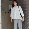 Damenblusen, große Baumwolle, Tops, Herbst, Basic-Shirt, langärmelig, einreihig, Knopfbluse, Damen, lässig, Korea-Stil, Kleidung