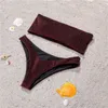 Women's Swimwear 2023 Bikini Low Waist Strapless Sexy Women Swimsuit Padded Bathing Suit Monokini Pure Color