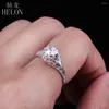 Cluster Rings HELON Sterling Silver 925 Round Cut 5.5mm 0.6ct Moissanites Diamond Engagement Fine Ring Women Vintage Antique Wedding Jewelry