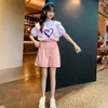 Clothing Sets Summer Suit for Girls 2023 Baby Short Sleeve T shirt Loose Shorts Two piece Set Children Cute 4 6 8 10 12 l230322