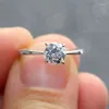 Cluster Rings 10k White Gold Head Rose Bnad 2ct 8mm Brilliant Cut GH Color Moissanite 4 Prongs Solitaire Wedding Proposal Ring