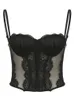 Tanks Femmes Camis Weekeep Black Lace Corset Top Voir à travers Club Party Camisole Femmes Mesh Solid Tee Milkmaid Bustiers 90s Fashion Ladies 230322