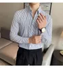 Chemises habillées pour hommes 2023 été mode à manches longues Slim Fit rayé Design marque hommes Blouses boutonné de haute qualité W120