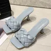 Dress Shoes Luxury Slides Women 7cm High Heels Mules Fetish Pumps Individual Weave Leisure Blue Office Ladies Prom Slippers Women's Shoes 230323