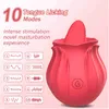 10 Speed ​​Rose Vibrator Massage USB RECHARGABLE CLIT Nipple Oral Pussy Slicking Clitoris Stimulator Kvinnlig onani Sexleksaker för kvinnor