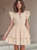 Casual Kleider Sommer Damen Kuchen Rock Französisch Temperament Mode Baumwolle Kleid frauen Kurze Hohl Rüschen Party DressCasual
