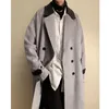 Men's Trench Coats Fashion Patchwork Color Woolen Men's Loose Double-breasted Clothing Casual Overcoats Long Jackets Men Outerwear