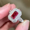 Klusterringar aigs je naturliga 1.05ct röda rubin ring diamanter smycken årsdag kvinnliga för kvinnors fina valentinsdag gåvor