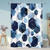 Blauwe geometrische zeshoekige douchegordijnen Waterdicht stoffen badkamer gordijn met haken 180x200 cm badscherm toiletpartitie