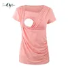 Maternity Tops Tees Liu Qu Summer Women's Nursing Casual Short Sleeve Side Ruched Pregnancy Breastfeeding Shirt Solid Pregnant Top 230322