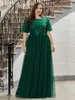 Party Dresses Elegant Evening O Neck Sequin Tulle Print Floor Length 2023 Ever Pretty of Sleeve Plus size Prom Dress for women 230322