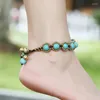 Anklets europeiska och amerikanska bohemiska smycken semi-ädelsten flätad thailändsk vaxrep handvävd karakteristiska anklet jl020Klets kirk2