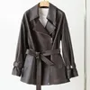 Casaco de couro feminino 2023 Jaqueta genuína feminina feminina feminina cinturão de pele de carneiro real Slim Trench Coats ZM