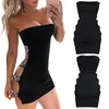 Casual jurken Nieuwe dames sexy tube tops potlood jurk mode solide kleur strass rhinestone holle mager korte jurk straatstijl zwart chic xs-l p230322